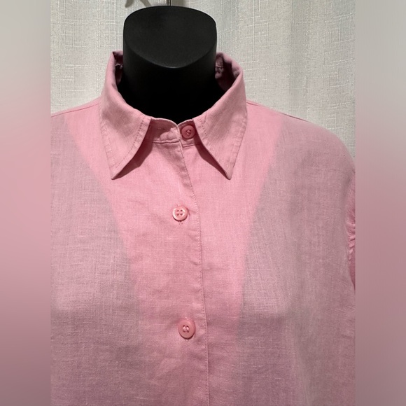 Jones New York Sport Size S 100% linen Pink roll-tab sleeve button front shirt - Picture 3 of 8